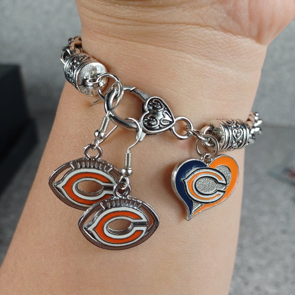 Chicago Bears NFL Charm Bracelet and Earrings Football Fan Jewelry Set